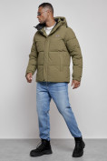 Купить Куртка молодежная мужская зимняя с капюшоном цвета хаки 8356Kh, фото 2