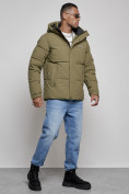 Купить Куртка молодежная мужская зимняя с капюшоном цвета хаки 8356Kh, фото 3