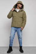 Купить Куртка молодежная мужская зимняя с капюшоном цвета хаки 8356Kh, фото 6
