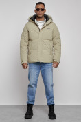 Купить Куртка молодежная мужская зимняя с капюшоном светло-зеленого цвета 8356ZS