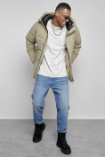 Купить Куртка молодежная мужская зимняя с капюшоном светло-зеленого цвета 8356ZS, фото 16