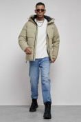 Купить Куртка молодежная мужская зимняя с капюшоном светло-зеленого цвета 8356ZS, фото 18