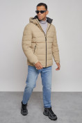Купить Куртка спортивная мужская зимняя с капюшоном бежевого цвета 8357B, фото 10