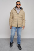 Купить Куртка спортивная мужская зимняя с капюшоном бежевого цвета 8357B, фото 12