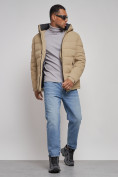 Купить Куртка спортивная мужская зимняя с капюшоном бежевого цвета 8357B, фото 13