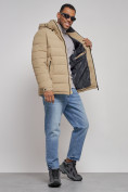 Купить Куртка спортивная мужская зимняя с капюшоном бежевого цвета 8357B, фото 14