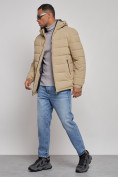 Купить Куртка спортивная мужская зимняя с капюшоном бежевого цвета 8357B, фото 2