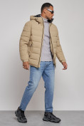 Купить Куртка спортивная мужская зимняя с капюшоном бежевого цвета 8357B, фото 3