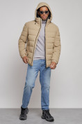 Купить Куртка спортивная мужская зимняя с капюшоном бежевого цвета 8357B, фото 5