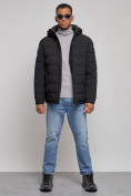 Купить Куртка спортивная мужская зимняя с капюшоном черного цвета 8357Ch