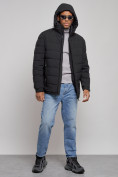 Купить Куртка спортивная мужская зимняя с капюшоном черного цвета 8357Ch, фото 5