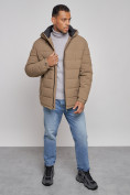 Купить Куртка спортивная мужская зимняя с капюшоном коричневого цвета 8357K, фото 10