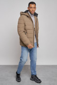 Купить Куртка спортивная мужская зимняя с капюшоном коричневого цвета 8357K, фото 11