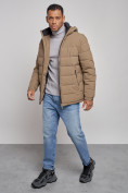 Купить Куртка спортивная мужская зимняя с капюшоном коричневого цвета 8357K, фото 12