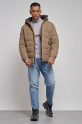 Купить Куртка спортивная мужская зимняя с капюшоном коричневого цвета 8357K, фото 14
