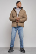 Купить Куртка спортивная мужская зимняя с капюшоном коричневого цвета 8357K, фото 15