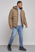 Купить Куртка спортивная мужская зимняя с капюшоном коричневого цвета 8357K, фото 3