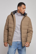 Купить Куртка спортивная мужская зимняя с капюшоном коричневого цвета 8357K, фото 7