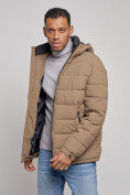 Купить Куртка спортивная мужская зимняя с капюшоном коричневого цвета 8357K, фото 9