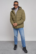 Купить Куртка спортивная мужская зимняя с капюшоном цвета хаки 8357Kh, фото 12