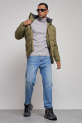 Купить Куртка спортивная мужская зимняя с капюшоном цвета хаки 8357Kh, фото 13