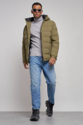Купить Куртка спортивная мужская зимняя с капюшоном цвета хаки 8357Kh, фото 14