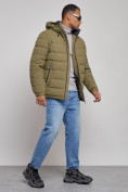 Купить Куртка спортивная мужская зимняя с капюшоном цвета хаки 8357Kh, фото 3