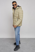 Купить Куртка спортивная мужская зимняя с капюшоном светло-зеленого цвета 8357ZS, фото 11