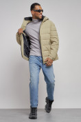 Купить Куртка спортивная мужская зимняя с капюшоном светло-зеленого цвета 8357ZS, фото 13
