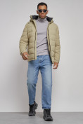 Купить Куртка спортивная мужская зимняя с капюшоном светло-зеленого цвета 8357ZS, фото 15