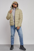 Купить Куртка спортивная мужская зимняя с капюшоном светло-зеленого цвета 8357ZS, фото 6