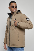 Купить Куртка спортивная мужская зимняя с капюшоном бежевого цвета 8360B, фото 11