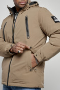 Купить Куртка спортивная мужская зимняя с капюшоном бежевого цвета 8360B, фото 12
