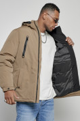 Купить Куртка спортивная мужская зимняя с капюшоном бежевого цвета 8360B, фото 13