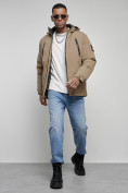 Купить Куртка спортивная мужская зимняя с капюшоном бежевого цвета 8360B, фото 16