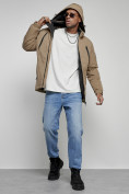 Купить Куртка спортивная мужская зимняя с капюшоном бежевого цвета 8360B, фото 17