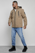 Купить Куртка спортивная мужская зимняя с капюшоном бежевого цвета 8360B, фото 2
