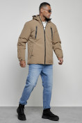 Купить Куртка спортивная мужская зимняя с капюшоном бежевого цвета 8360B, фото 3