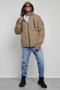 Купить Куртка спортивная мужская зимняя с капюшоном бежевого цвета 8360B, фото 6