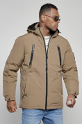 Купить Куртка спортивная мужская зимняя с капюшоном бежевого цвета 8360B, фото 7