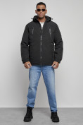 Купить Куртка спортивная мужская зимняя с капюшоном черного цвета 8360Ch
