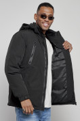 Купить Куртка спортивная мужская зимняя с капюшоном черного цвета 8360Ch, фото 13