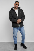 Купить Куртка спортивная мужская зимняя с капюшоном черного цвета 8360Ch, фото 15