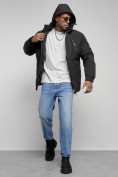 Купить Куртка спортивная мужская зимняя с капюшоном черного цвета 8360Ch, фото 16