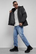Купить Куртка спортивная мужская зимняя с капюшоном черного цвета 8360Ch, фото 17