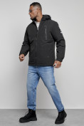 Купить Куртка спортивная мужская зимняя с капюшоном черного цвета 8360Ch, фото 2