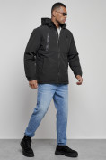 Купить Куртка спортивная мужская зимняя с капюшоном черного цвета 8360Ch, фото 3