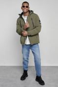 Купить Куртка спортивная мужская зимняя с капюшоном цвета хаки 8360Kh, фото 17