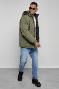 Купить Куртка спортивная мужская зимняя с капюшоном цвета хаки 8360Kh, фото 18