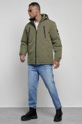 Купить Куртка спортивная мужская зимняя с капюшоном цвета хаки 8360Kh, фото 2